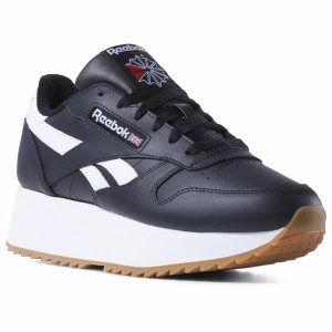 Reebok Classic Leather Double Turnschuhe Damen - Schwarz/Weiß/Rot - DE 940-ZJU